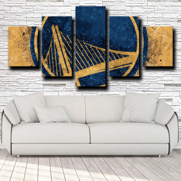 Golden State Warriors Logo Badge Yellow And Blue Canvas Wall Art