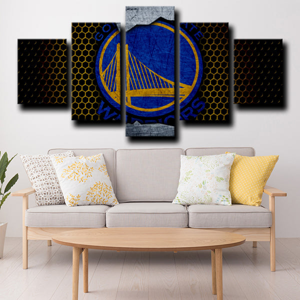 Golden State Warriors Logo Crest Dark Canvas Wall Art
