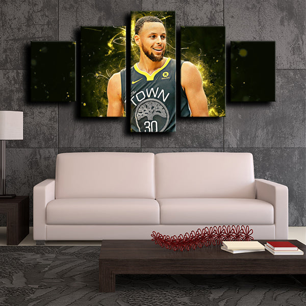 Golden State Warriors Rear Guard Stephen Curry Gold Canvas Wall Art