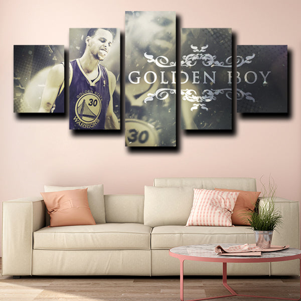 Golden State Warriors The Golden Boy Guard Stephen Curry Dark Canvas Wall Art