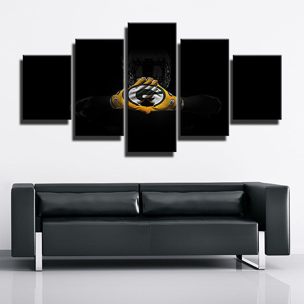 Green Bay Packers Black Gloves Emblem Canvas Wall Art
