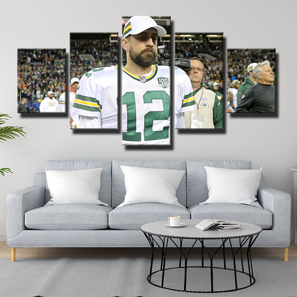 Green Bay Packers Quarterback White Aaron Rodgers Canvas Wall Art