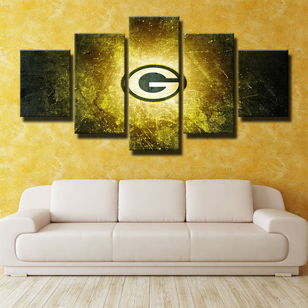 Green Bay Packers Yellow Metallic Sense Emblem Canvas Wall Art