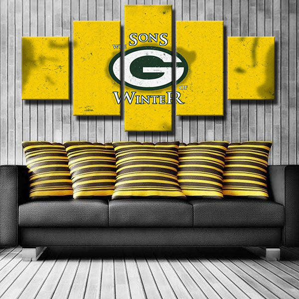 Green Bay Packers Yellow Retro Emblem Canvas Wall Art