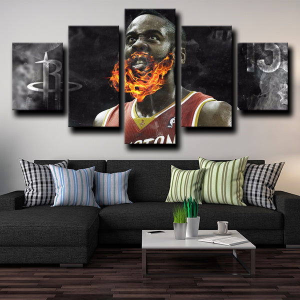 Houston Rockets Big Beard James Harden Black Canvas Wall Art