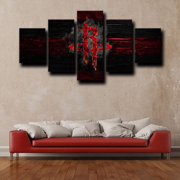 Houston Rockets Logo Crest Red And Black Canvas Wall Art