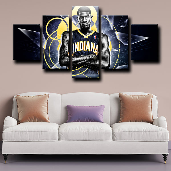Indiana Pacers Forward Paul George Black Canvas Wall Art