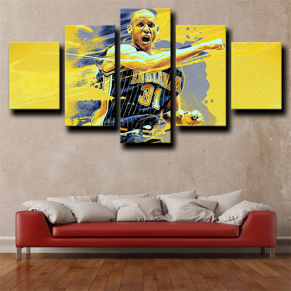 Indiana Pacers Guard Knick Killer Reggie Miller Yellow Canvas Wall Art