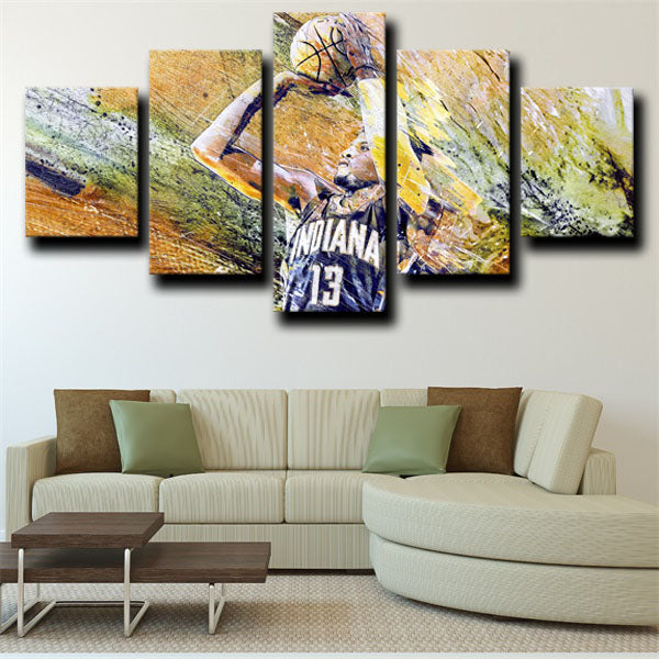 Indiana Pacers Guard Young Trece Paul George Yellow Canvas Wall Art