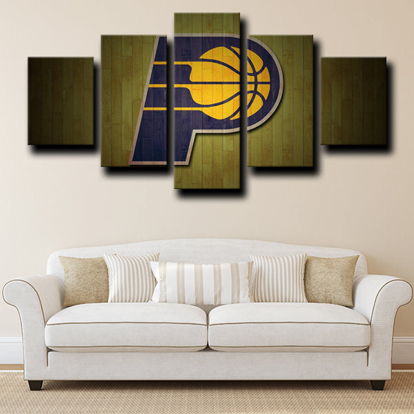 Indiana Pacers Logo Badge Gold Canvas Wall Art