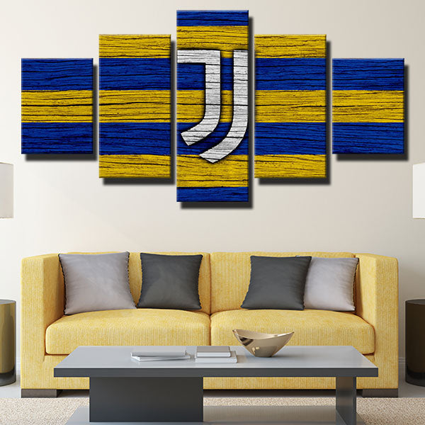 Juventus Fc Bicolor Stripes Emblem Canvas Wall Art