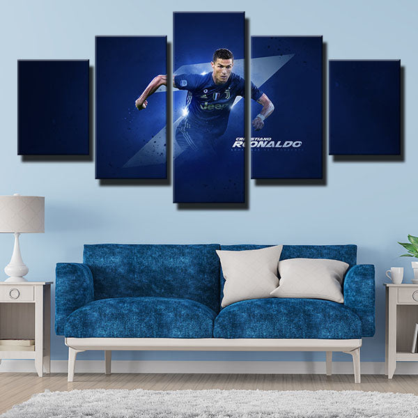 Juventus Fc Blue Cristiano Ronaldo Blue Canvas Wall Art