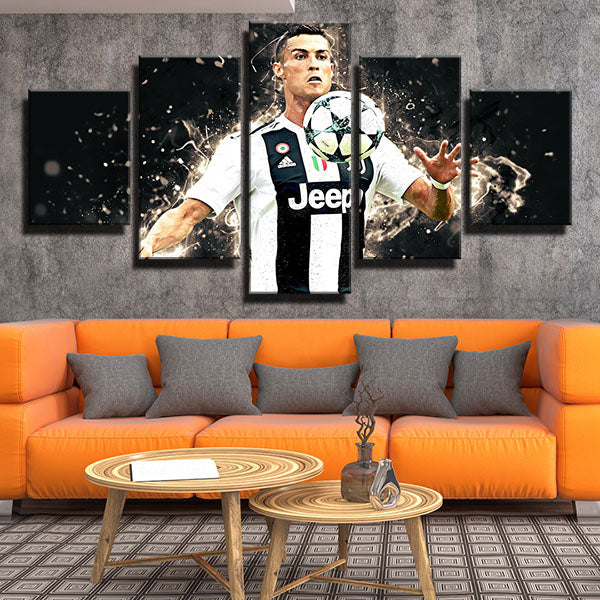 Juventus Fc Cristiano Ronaldo And Football Canvas Wall Art