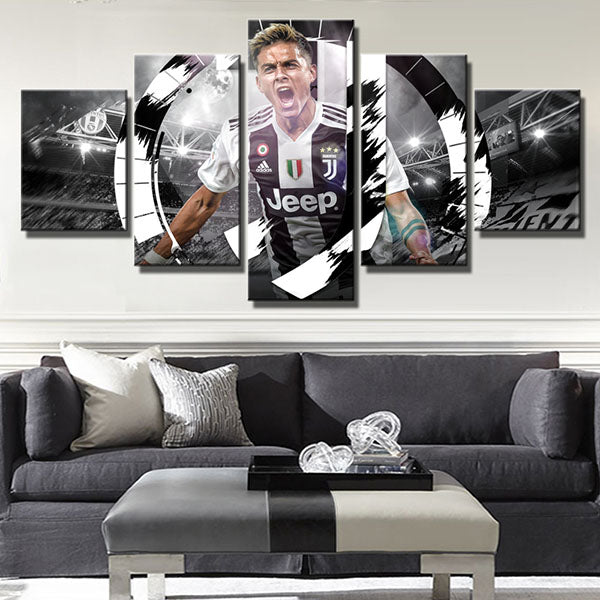 Juventus Fc Forward Black And White Paulo Dybala Canvas Wall Art