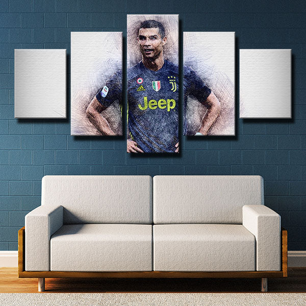 Juventus Fc Forward Blue Jersey Cr7 Cristiano Ronaldo Canvas Wall Art
