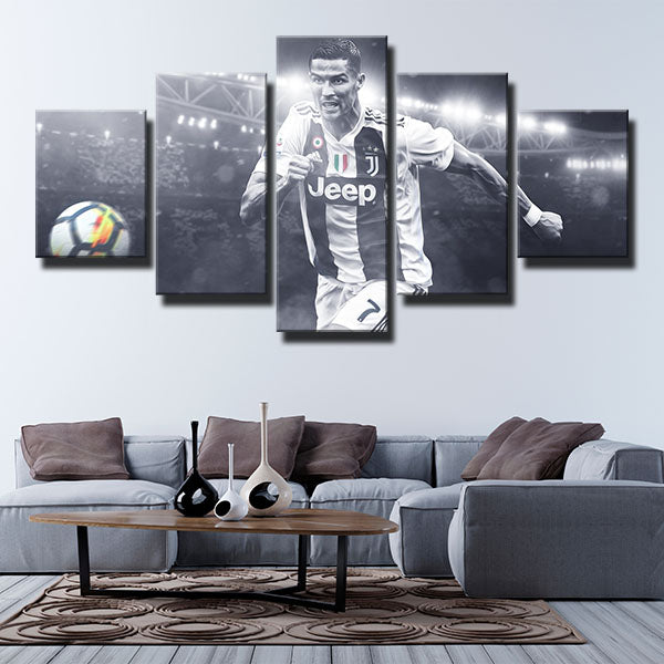 Juventus Fc Forward Cris Cristiano Ronaldo Gray Football Canvas Wall Art