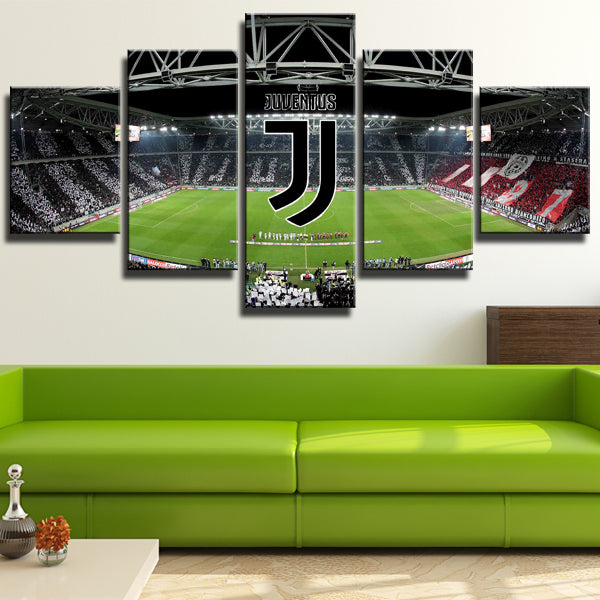 Juventus Fc Forward Overlooking Stadium Emblem Canvas Wall Art