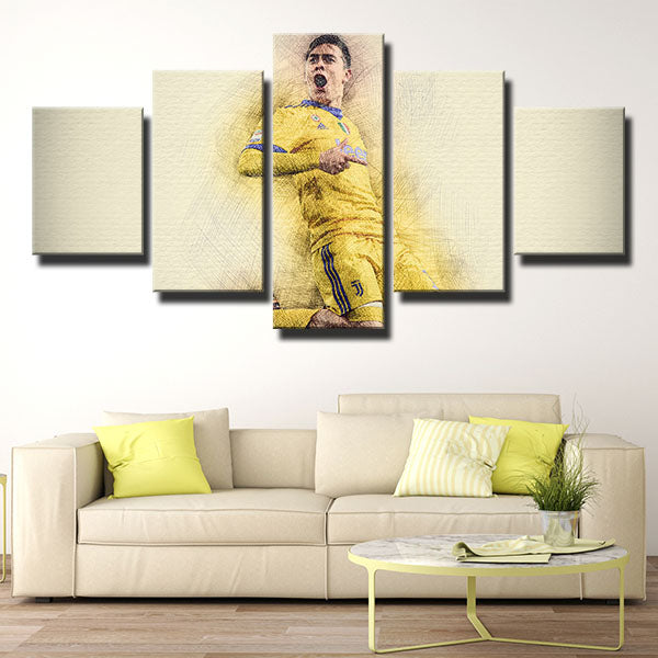 Juventus Fc Forward Paulo Dybala Yellow Canvas Wall Art