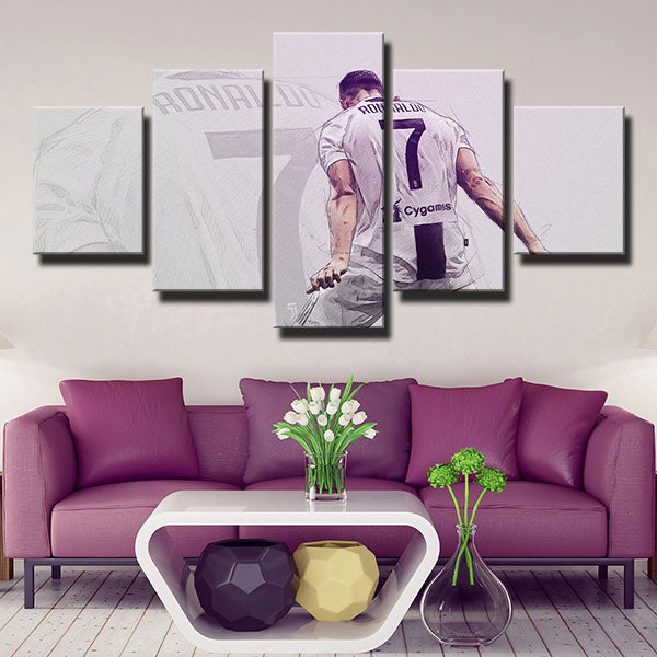 Juventus Fc Forward Pink Cr7 Cristiano Ronaldo Silhouette Canvas Wall Art