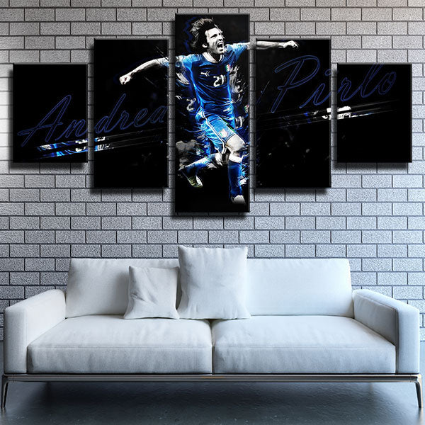 Juventus Fc Midfielder Andrea Pirlo Black And Blue Canvas Wall Art