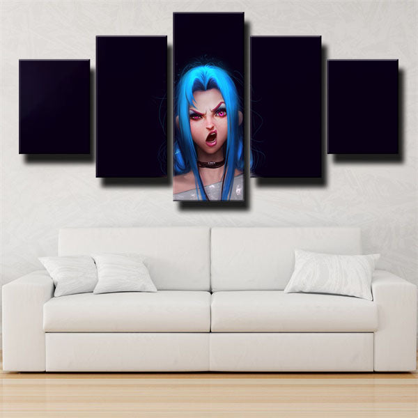 League Of Legends Shooter Jinx Black Canvas Wall Art