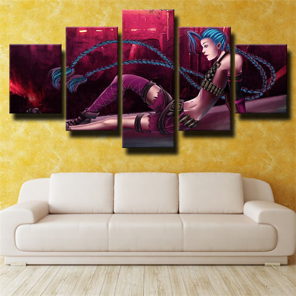 League Of Legends The Loose Cannon Jinx Dark Red Canvas Wall Art