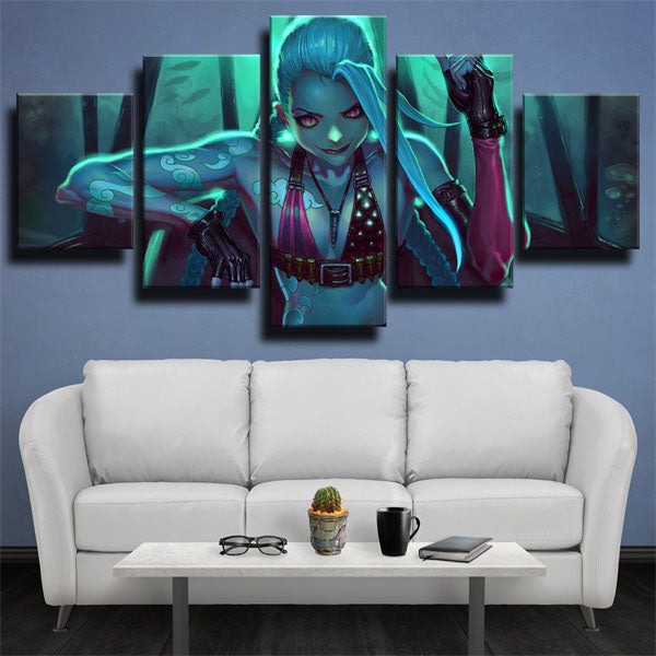 League Of Legends The Loose Cannon Jinx Green Canvas Wall Art