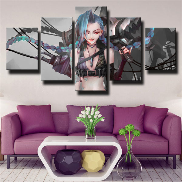 League Of Legends The Loose Cannon Jinx Grey Canvas Wall Art
