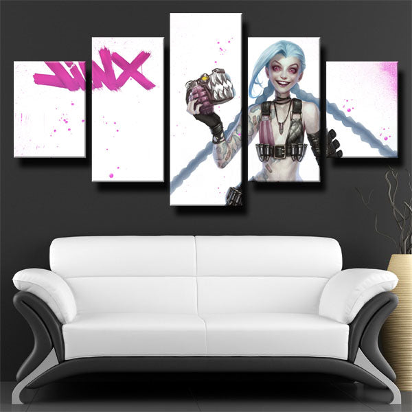 League Of Legends The Loose Cannon Jinx White Canvas Wall Art