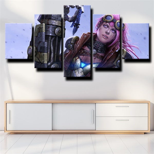 League Of Legends The Piltover Enforcer Vi Purple Painting Canvas Wall Art
