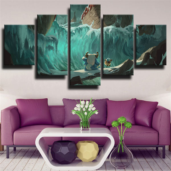 League Of Legends The Yeti Rider Nunu Green Canvas Wall Art