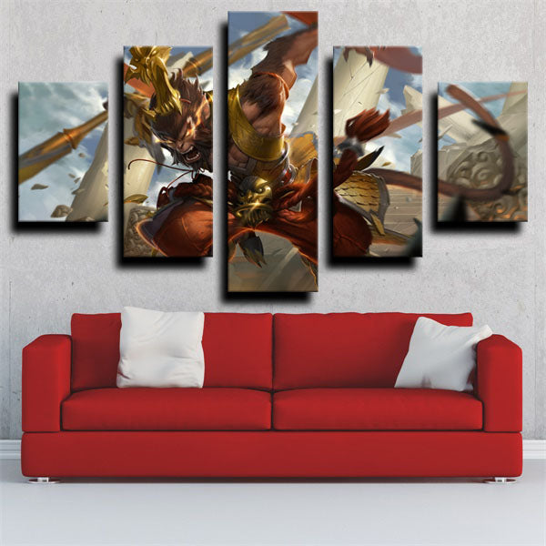 League Of Legends Warrior Sun Wukong Fight Canvas Wall Art