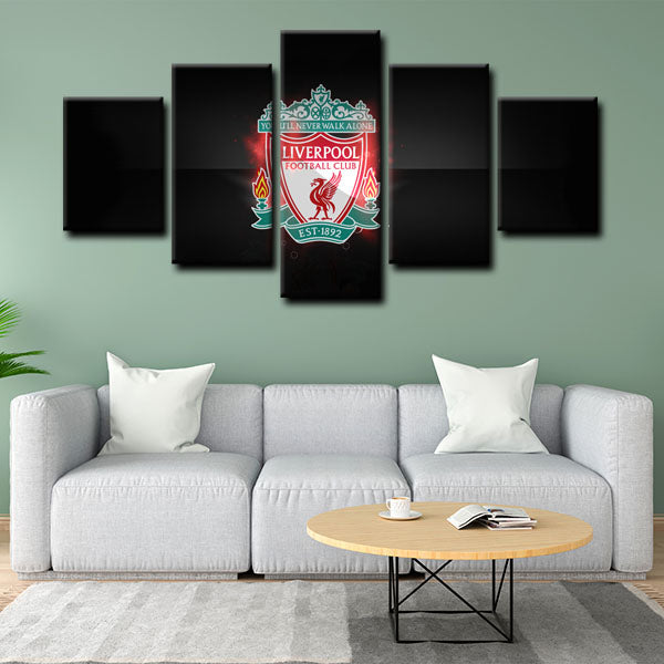 Liverpool Football Club Badge On Black Background Canvas Wall Art
