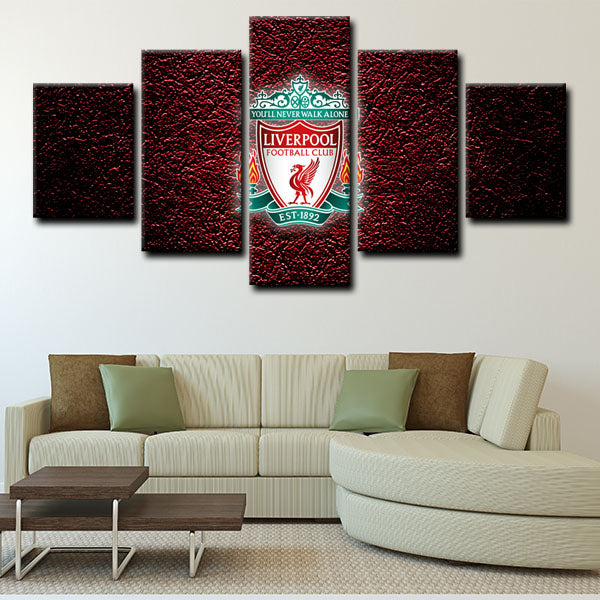 Liverpool Football Club Emblem Canvas On Dark Red Background Wall Art