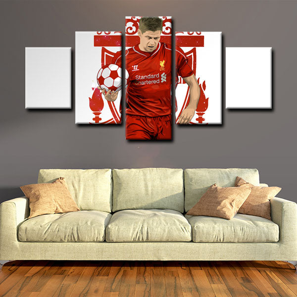 Midfielder Stevie G Steven Gerrard On Liverpool Logo Background Canvas Wall Art