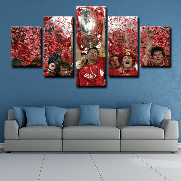 Liverpool Football Club Team Raising Trophy Victory Canvas Wall Art