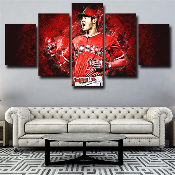 Los Angeles Angels Shohei Ohtani Red Canvas Wall Art
