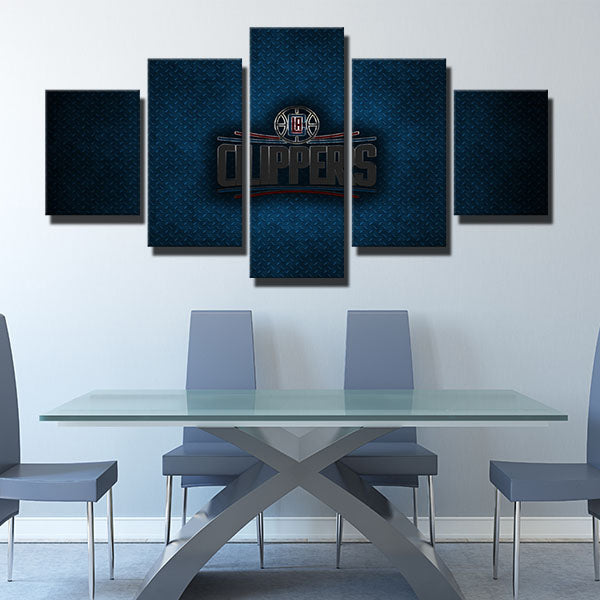 Los Angeles Clippers Blue Metal Emblem Canvas Wall Art