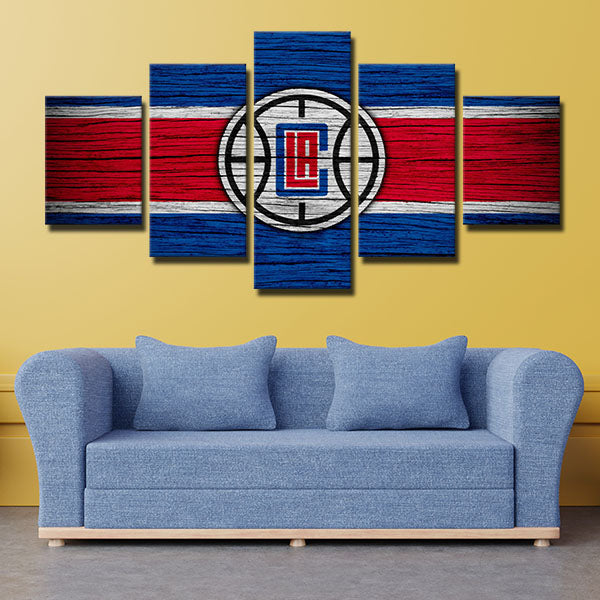 Los Angeles Clippers Red And Blue Wood Emblem Canvas Wall Art