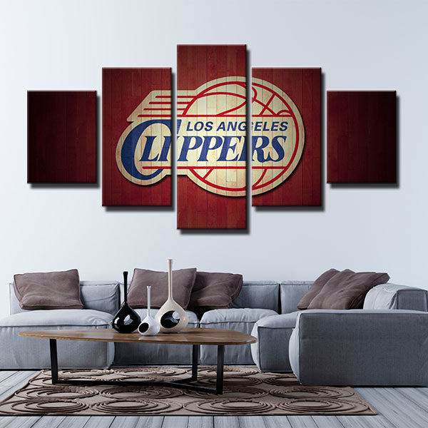 Los Angeles Clippers Red Wood Emblem Canvas Wall Art