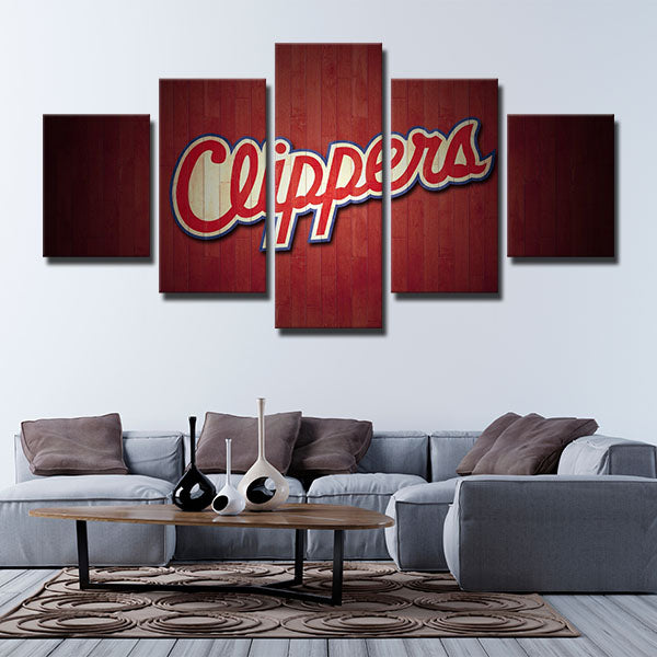 Los Angeles Clippers Red Wood Name Emblem Canvas Wall Art