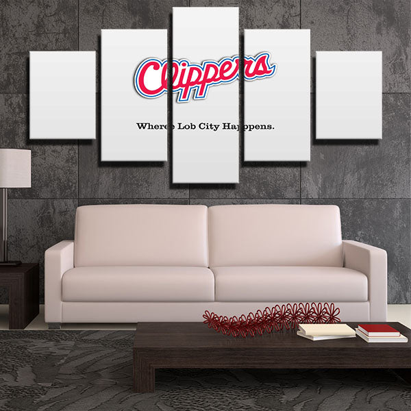 Los Angeles Clippers White Name Emblem Canvas Wall Art