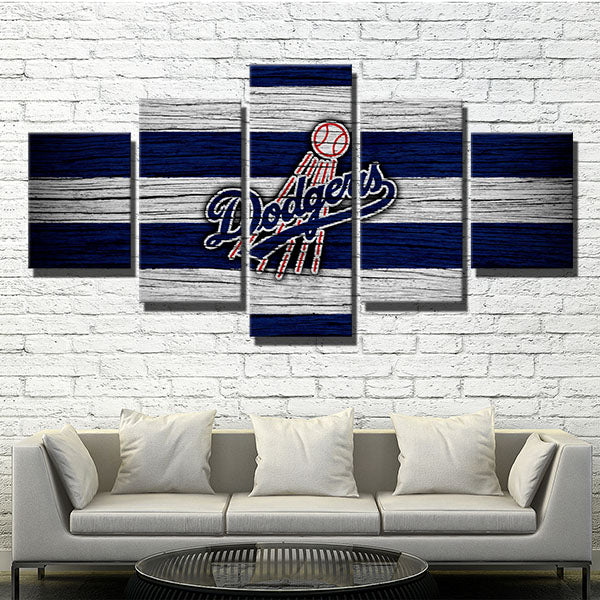 Los Angeles Dodgers Wood Grain Emblem On Wooden Background Canvas Wall Art
