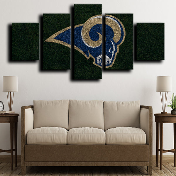 Los Angeles Rams Logo Badge And Rugby Field Canvas Wall Art