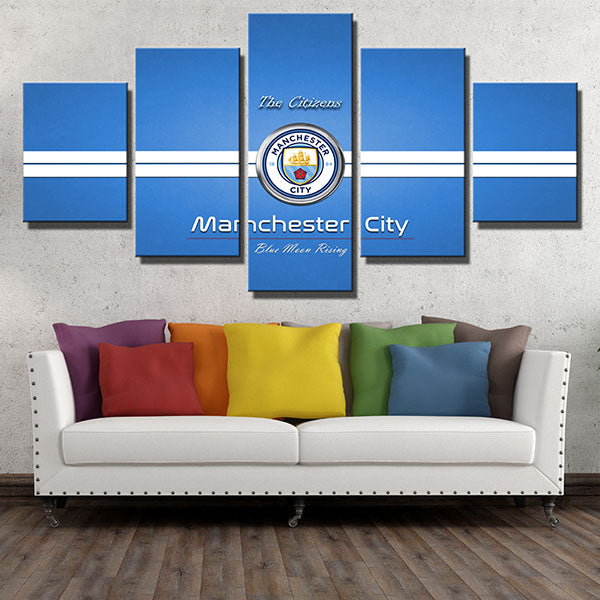 Manchester City Fc Blue And White Emblem Canvas Wall Art