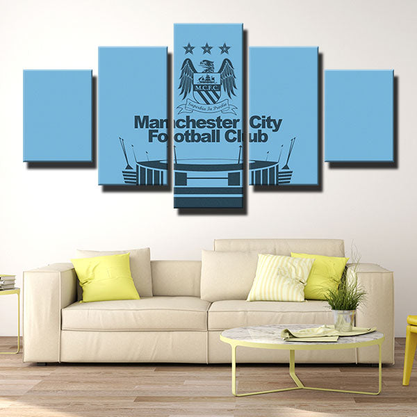 Manchester City Fc Bluish Green Emblem Canvas Wall Art