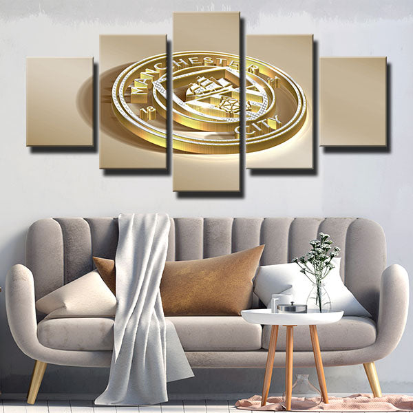 Manchester City Fc Golden 3D Emblem Canvas Wall Art