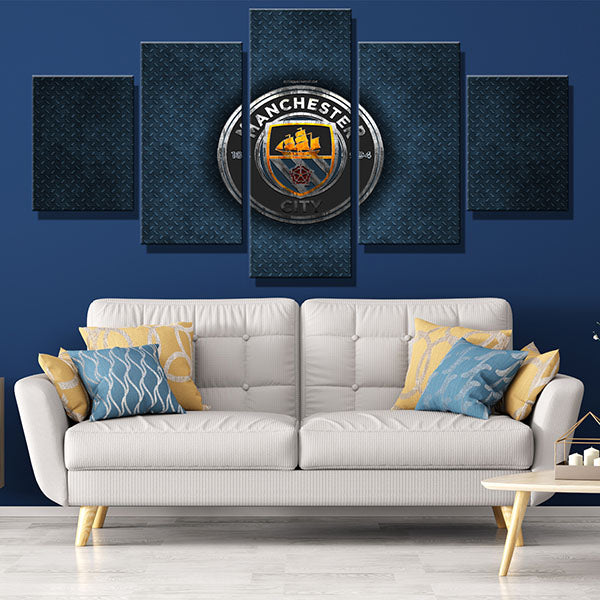 Manchester City Fc Iron Emblem Canvas Wall Art
