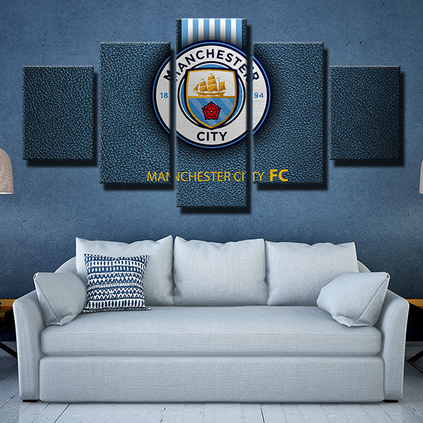 Manchester City Fc Leatherwear Emblem Canvas Wall Art