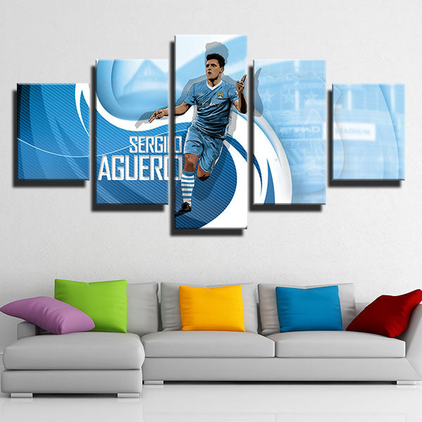 Manchester City Fc Striker Kun Aguero Cartoon Canvas Wall Art